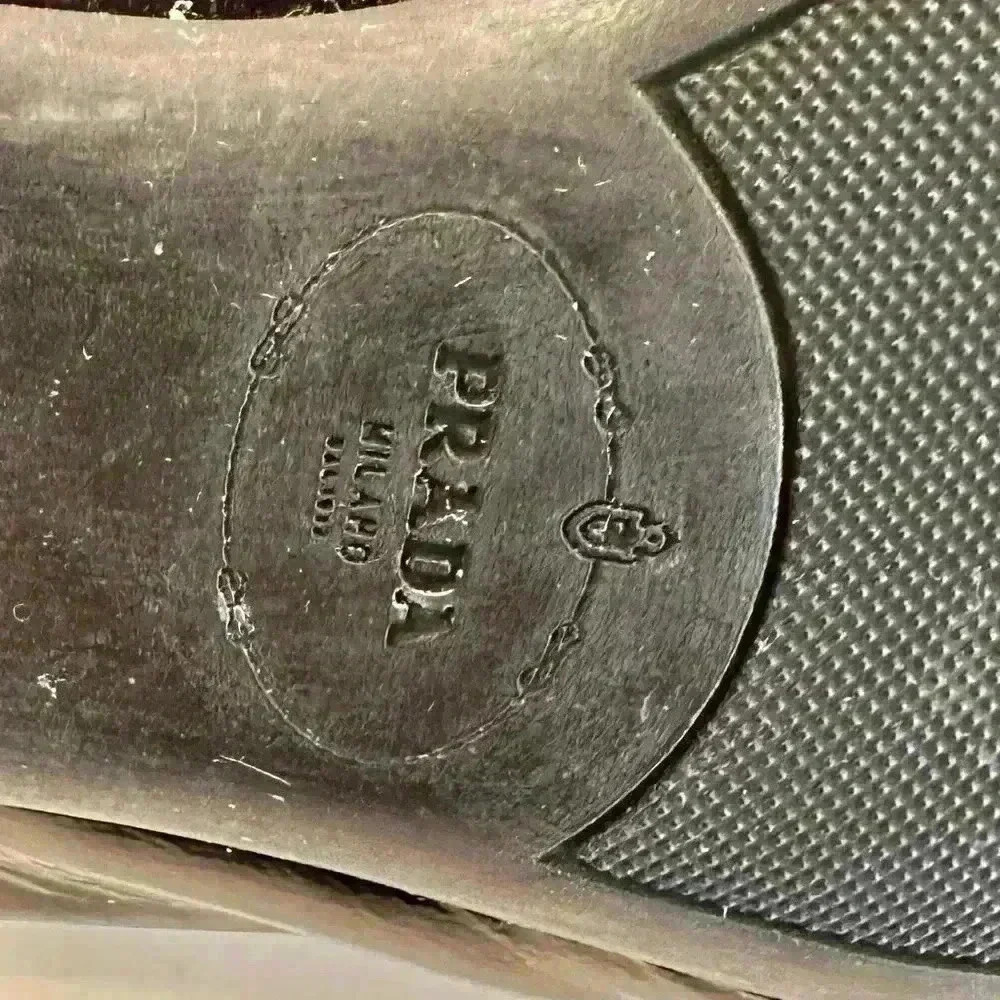 Prada Logo Black Patent Square Toe Low Block Heels Pumps Size 40 - Picture 8 of 12